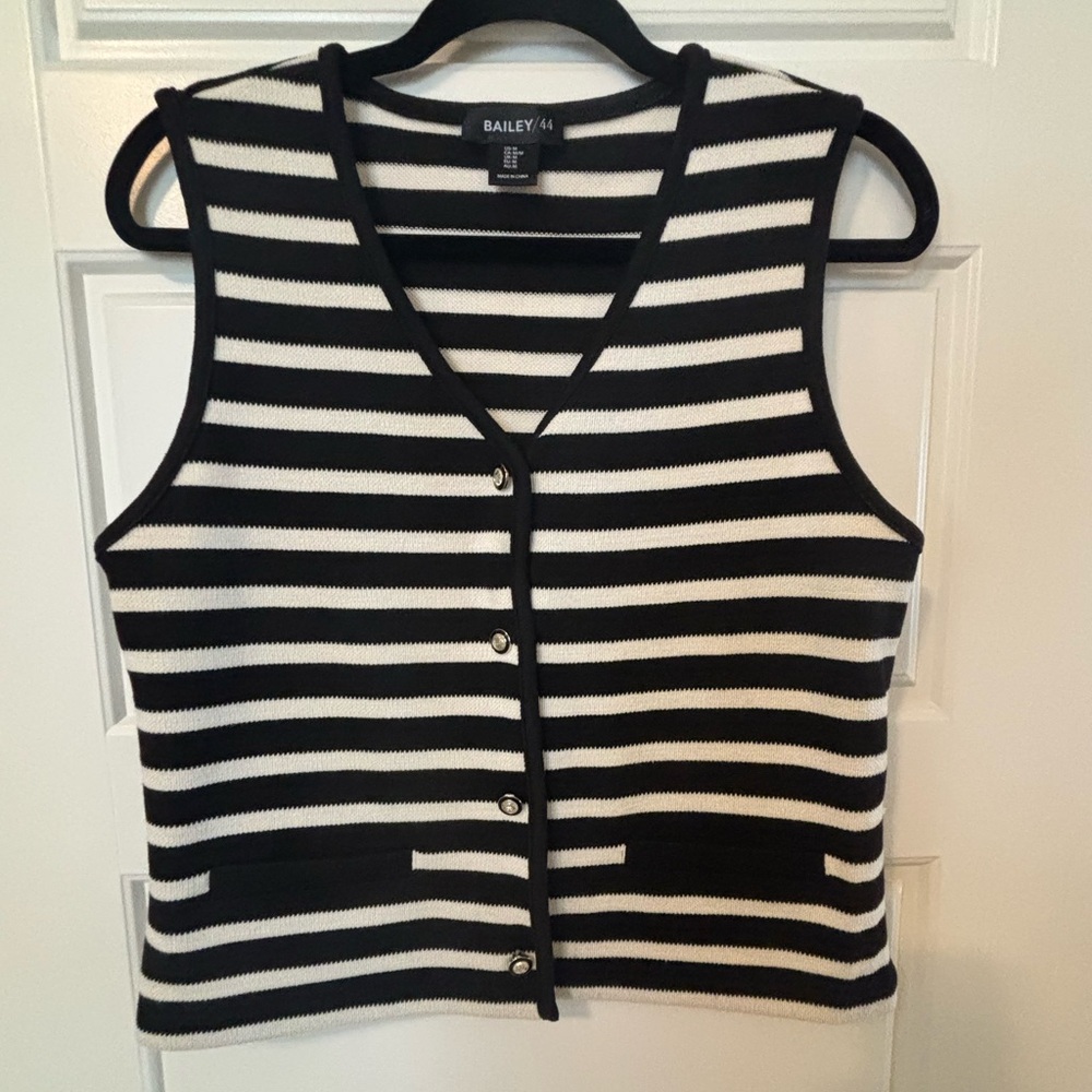NWOT Black and Cream Striped Knit Vest